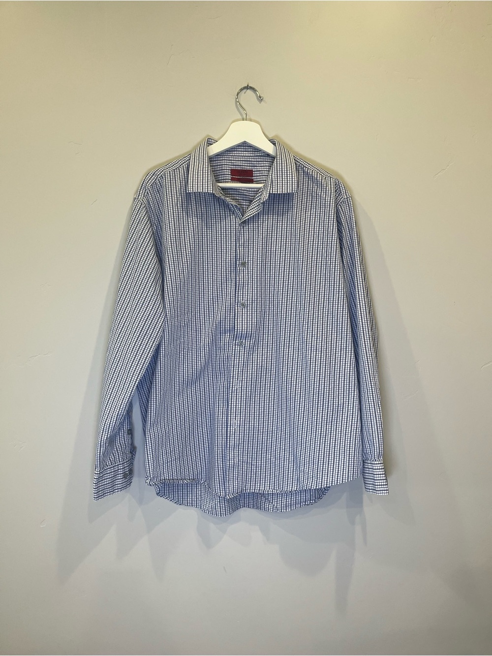 Alfani Blue and White Micro-Check Dress Shirt